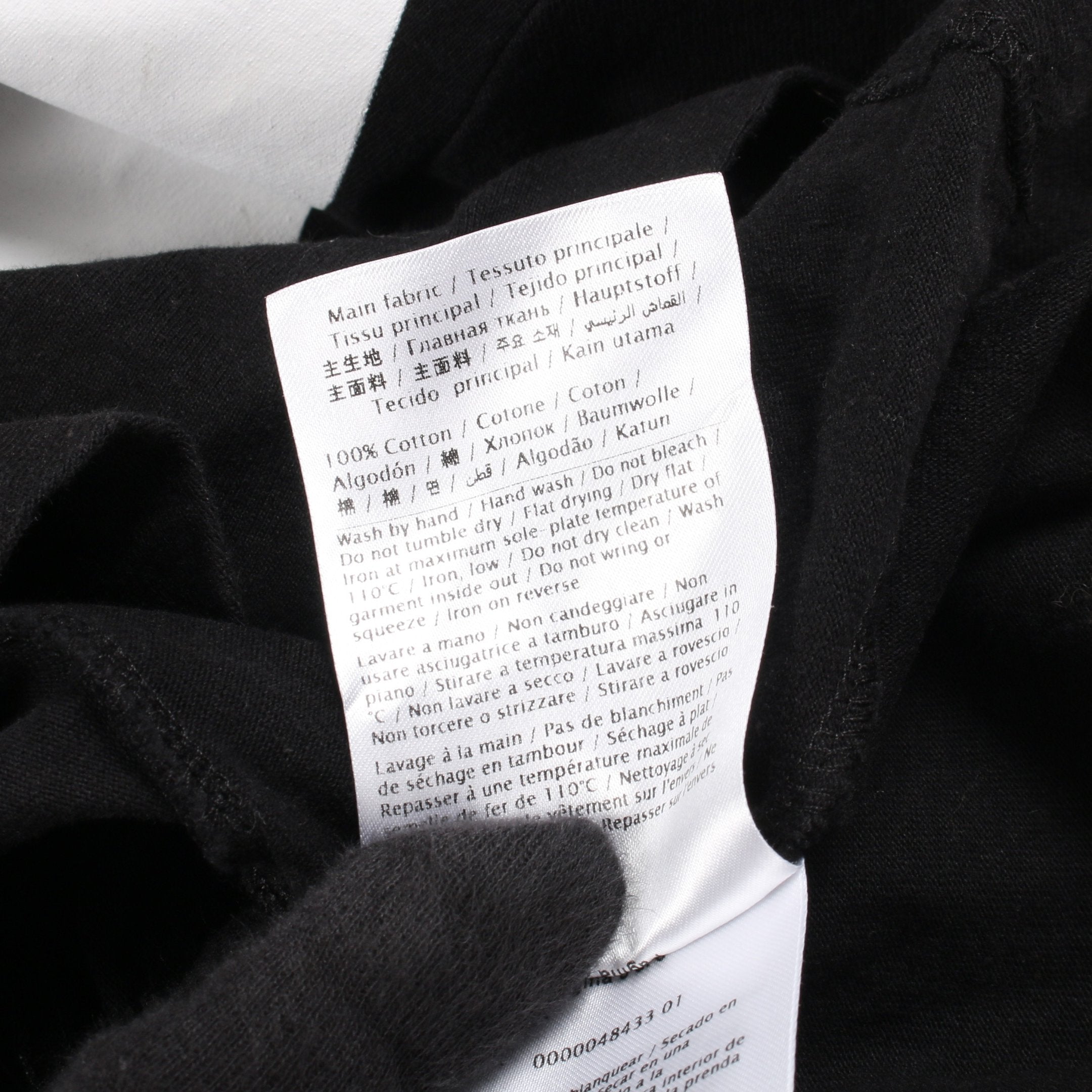 Vロゴプリント 半袖Tシャツ 裾フリル コットン ブラック