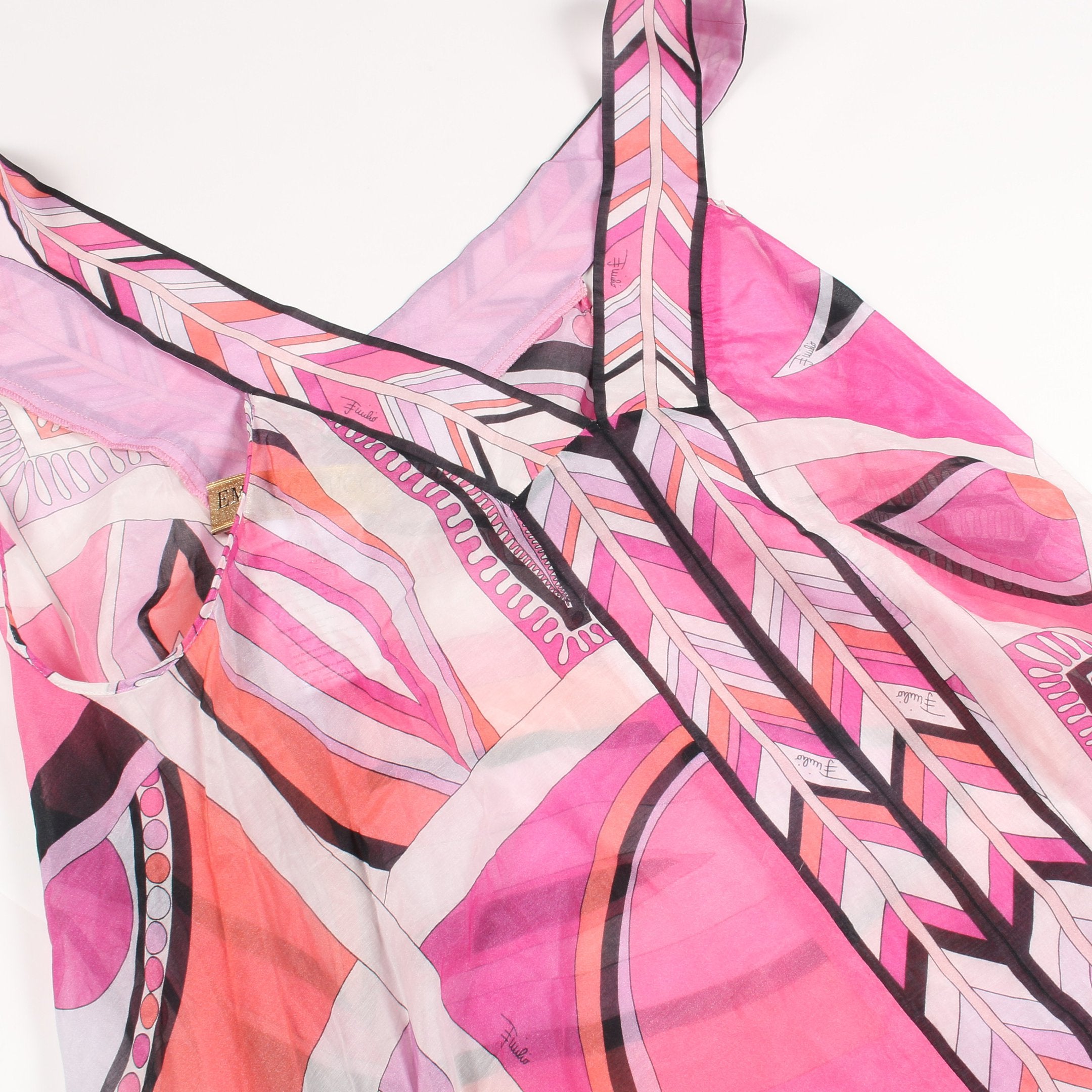 キャミソール 総柄 コットン シルク ピンクパープル ブラック エミリオ