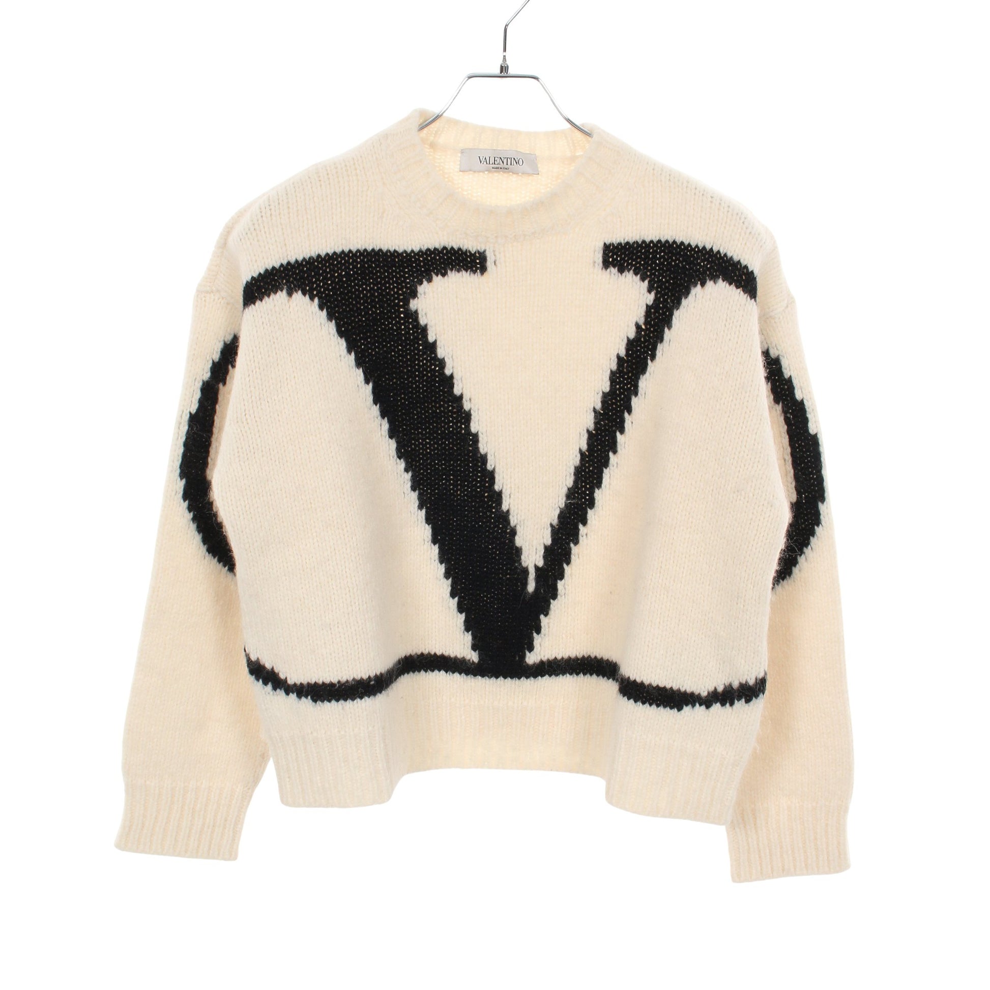 Vロゴ ニット クルーネック アルパカ オフホワイト ブラック ヴァレンティノ トップス VALENTINO