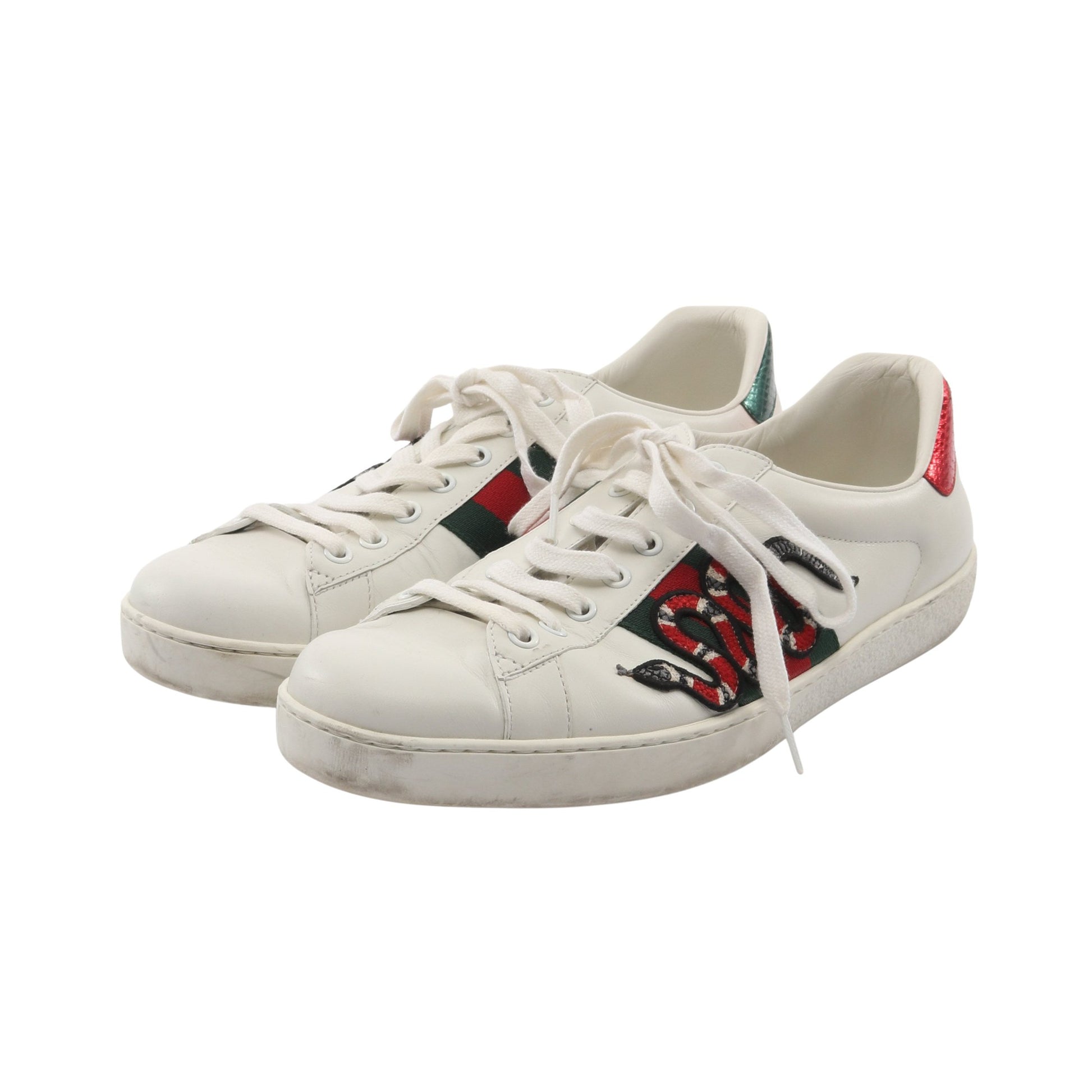 エンブロイダリー シェリーライン スニーカー スネーク レザー ホワイト ダークグリーン レッド グッチ シューズ GUCCI