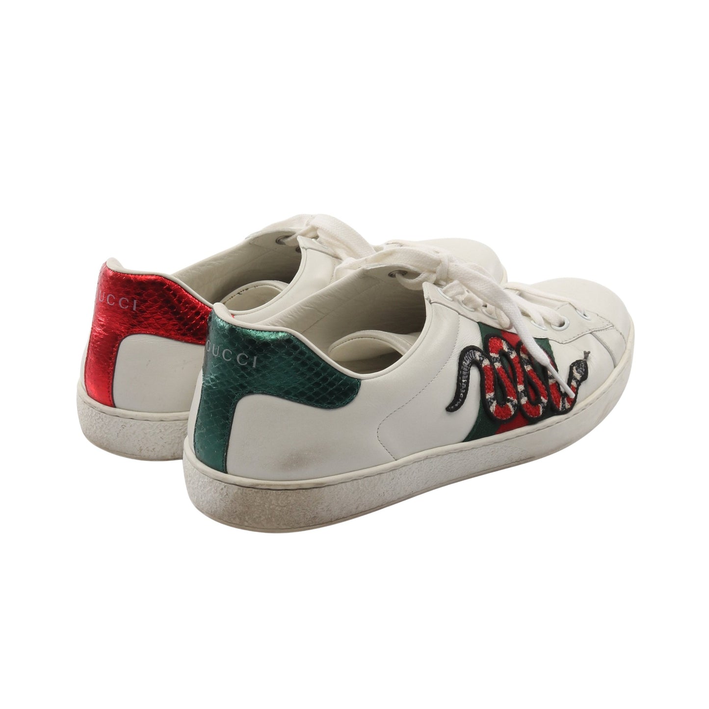 エンブロイダリー シェリーライン スニーカー スネーク レザー ホワイト ダークグリーン レッド グッチ シューズ GUCCI