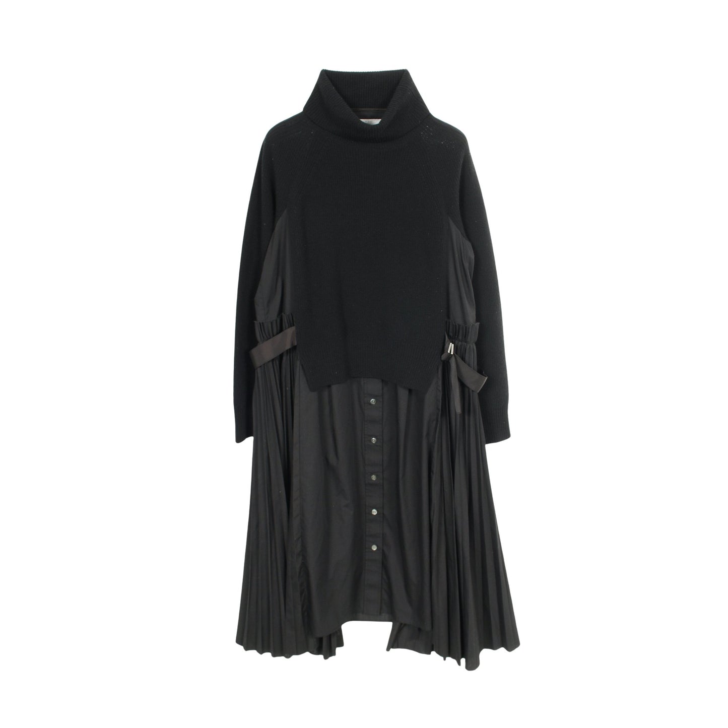 ニット ドッキング ワンピース タートルネック ウール ブラック プリーツ サカイ ワンピース sacai