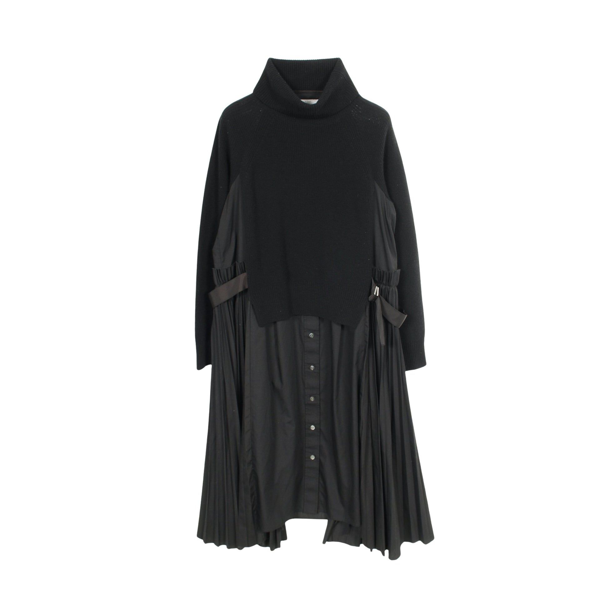 ニット ドッキング ワンピース タートルネック ウール ブラック プリーツ サカイ ワンピース sacai