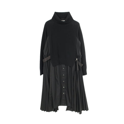 ニット ドッキング ワンピース タートルネック ウール ブラック プリーツ サカイ ワンピース sacai