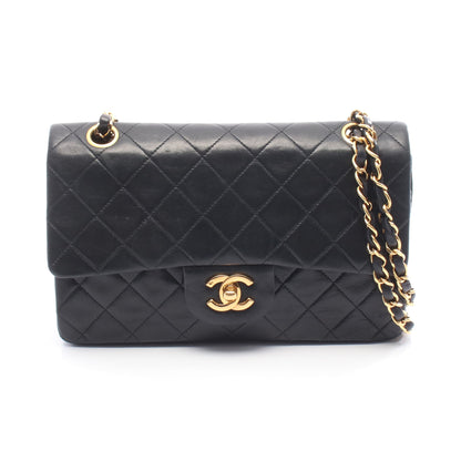 マトラッセ Wフラップ Wチェーンショルダーバッグ ラムスキン ブラック ゴールド金具 シャネル バッグ CHANEL