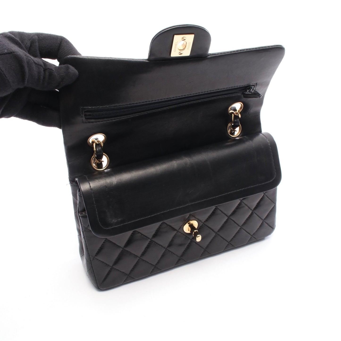 マトラッセ Wフラップ Wチェーンショルダーバッグ ラムスキン ブラック ゴールド金具 シャネル バッグ CHANEL