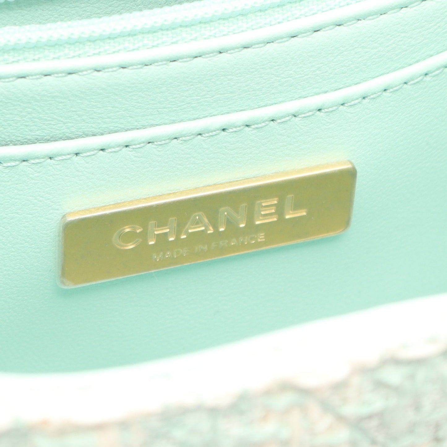 マトラッセ バニティバッグ ツイード レザー ライトグリーン ホワイト ゴールド金具 2WAY シャネル バッグ CHANEL