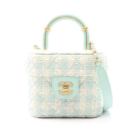マトラッセ バニティバッグ ツイード レザー ライトグリーン ホワイト ゴールド金具 2WAY シャネル バッグ CHANEL