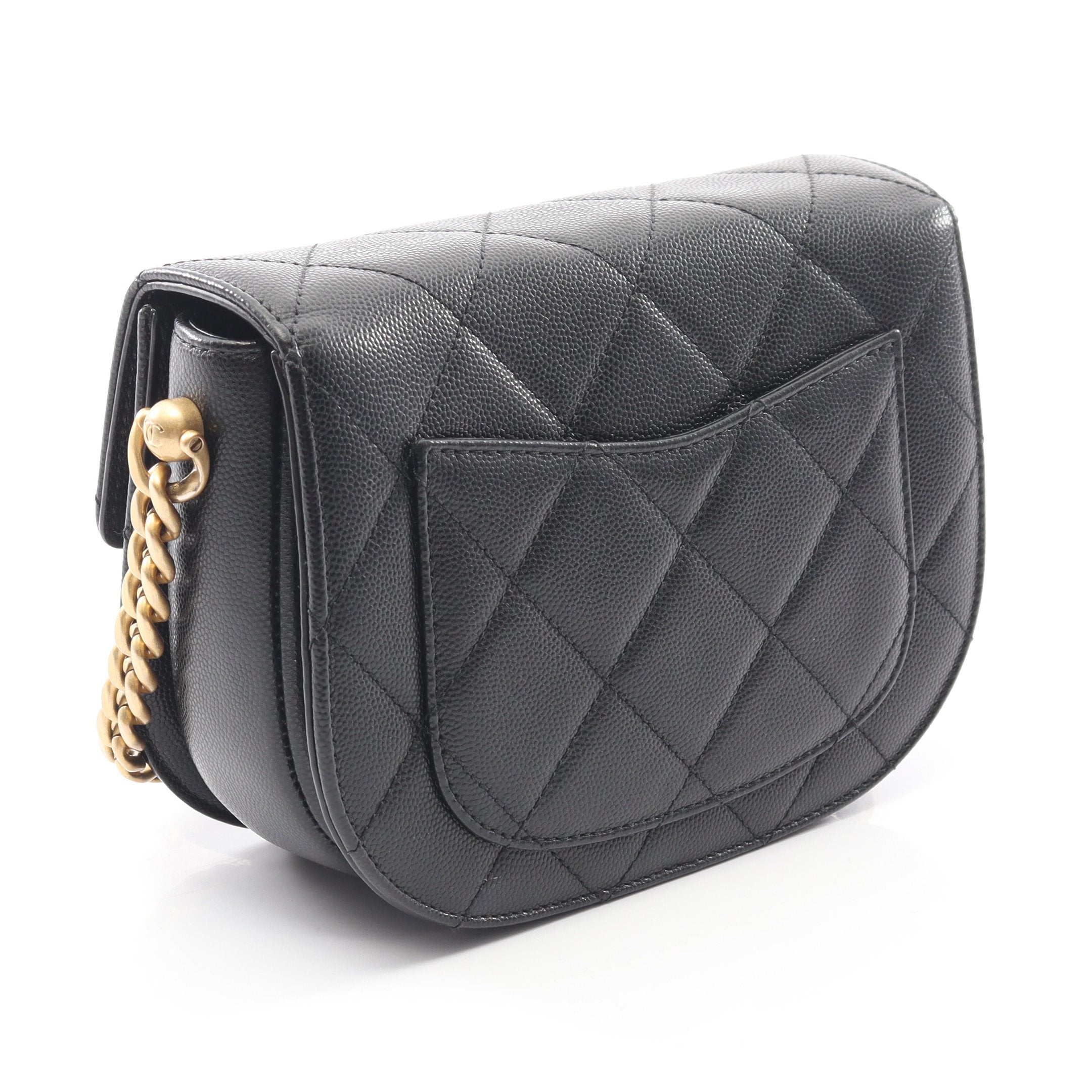 マトラッセ チェーンショルダーバッグ キャビアスキン ブラック