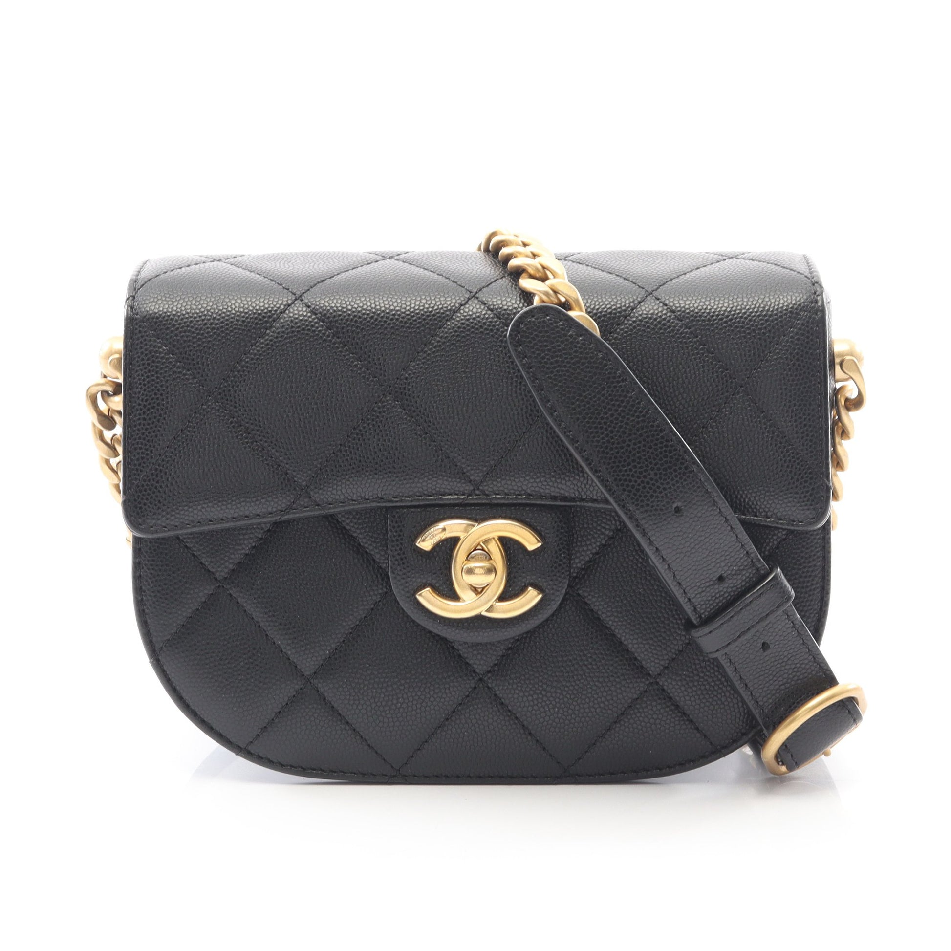 マトラッセ チェーンショルダーバッグ キャビアスキン ブラック ゴールド金具 シャネル バッグ CHANEL