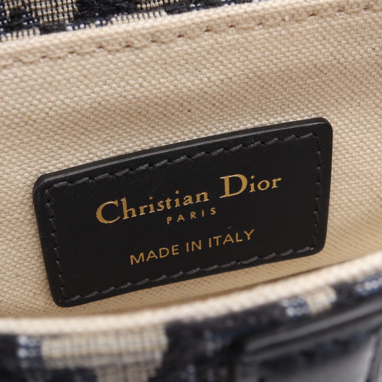 サドルバッグ ミニ オブリークジャカード ハンドバッグ キャンバス レザー アイボリー ネイビー クリスチャンディオール バッグ Christian Dior