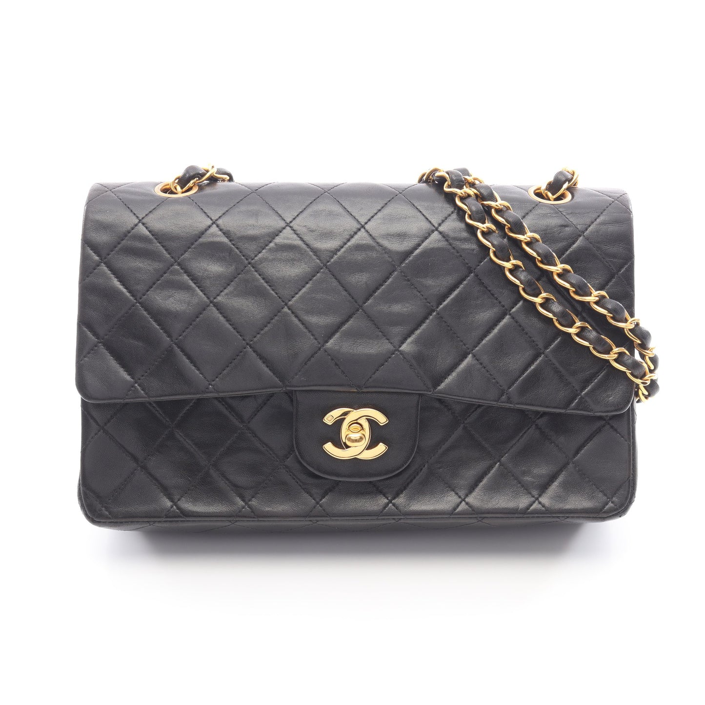 マトラッセ Wフラップ Wチェーンショルダーバッグ ラムスキン ブラック ゴールド金具 シャネル バッグ CHANEL