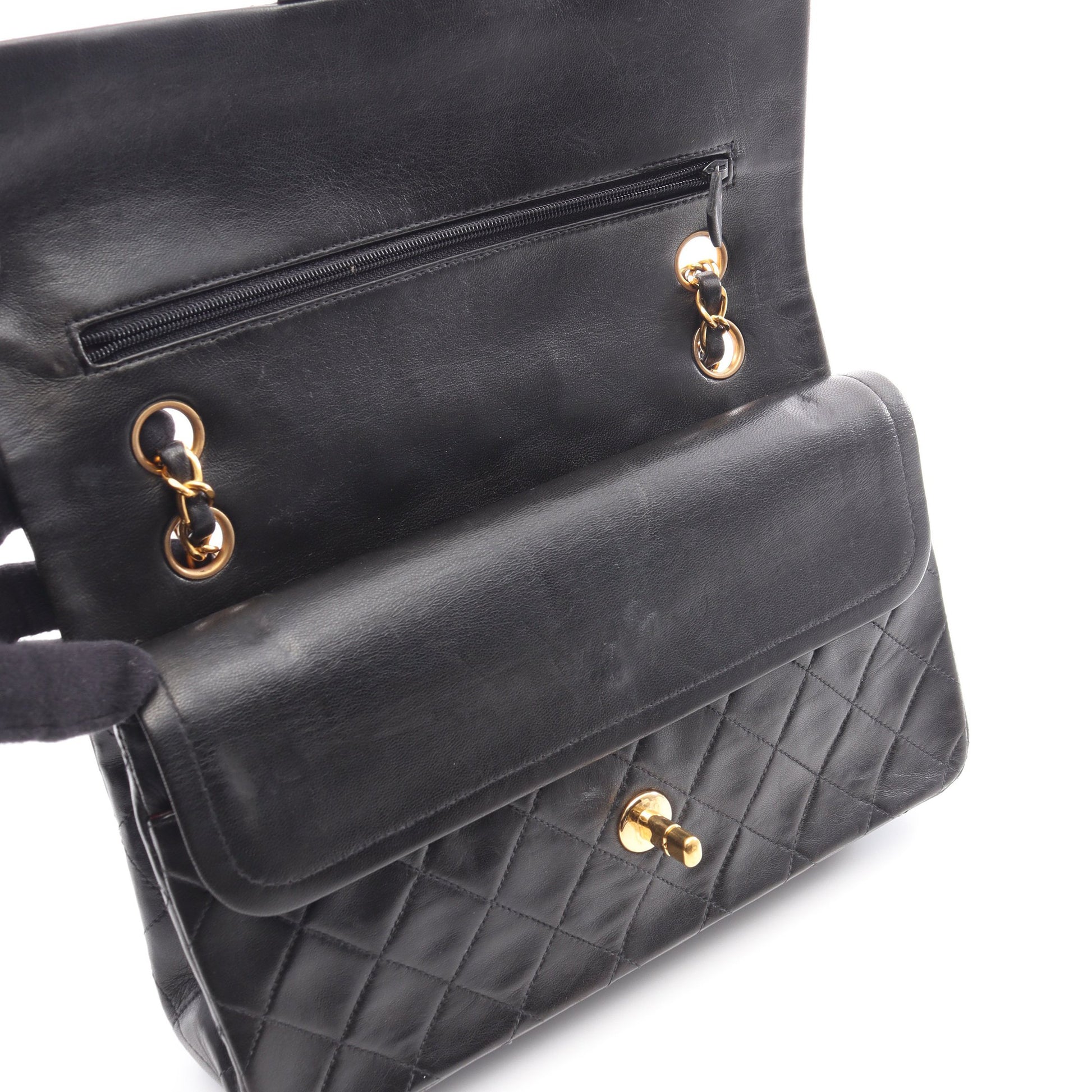 マトラッセ Wフラップ Wチェーンショルダーバッグ ラムスキン ブラック ゴールド金具 シャネル バッグ CHANEL