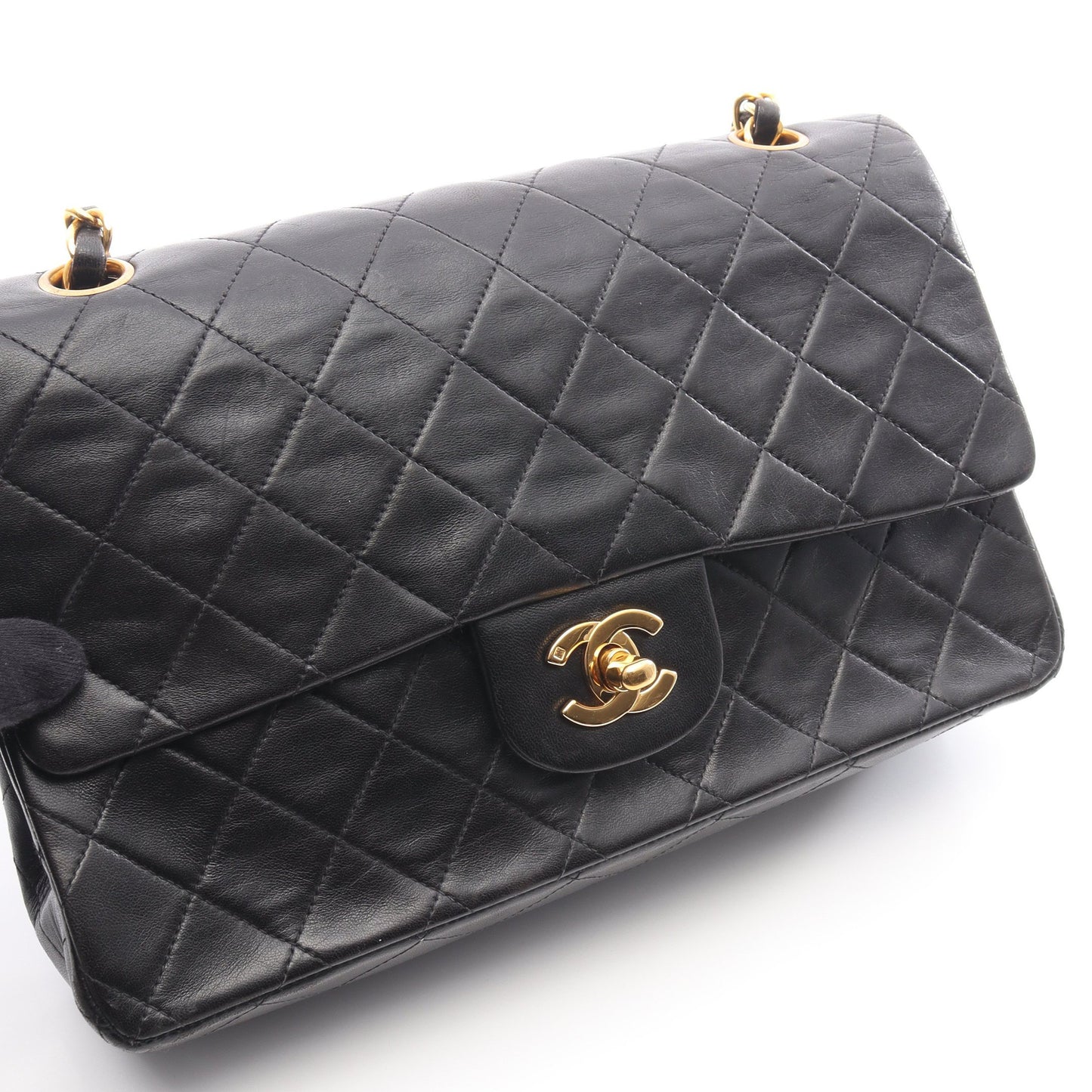 マトラッセ Wフラップ Wチェーンショルダーバッグ ラムスキン ブラック ゴールド金具 シャネル バッグ CHANEL
