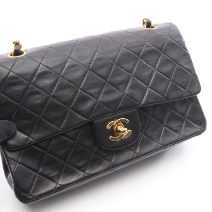 マトラッセ Wフラップ Wチェーンショルダーバッグ ラムスキン ブラック ゴールド金具 シャネル バッグ CHANEL