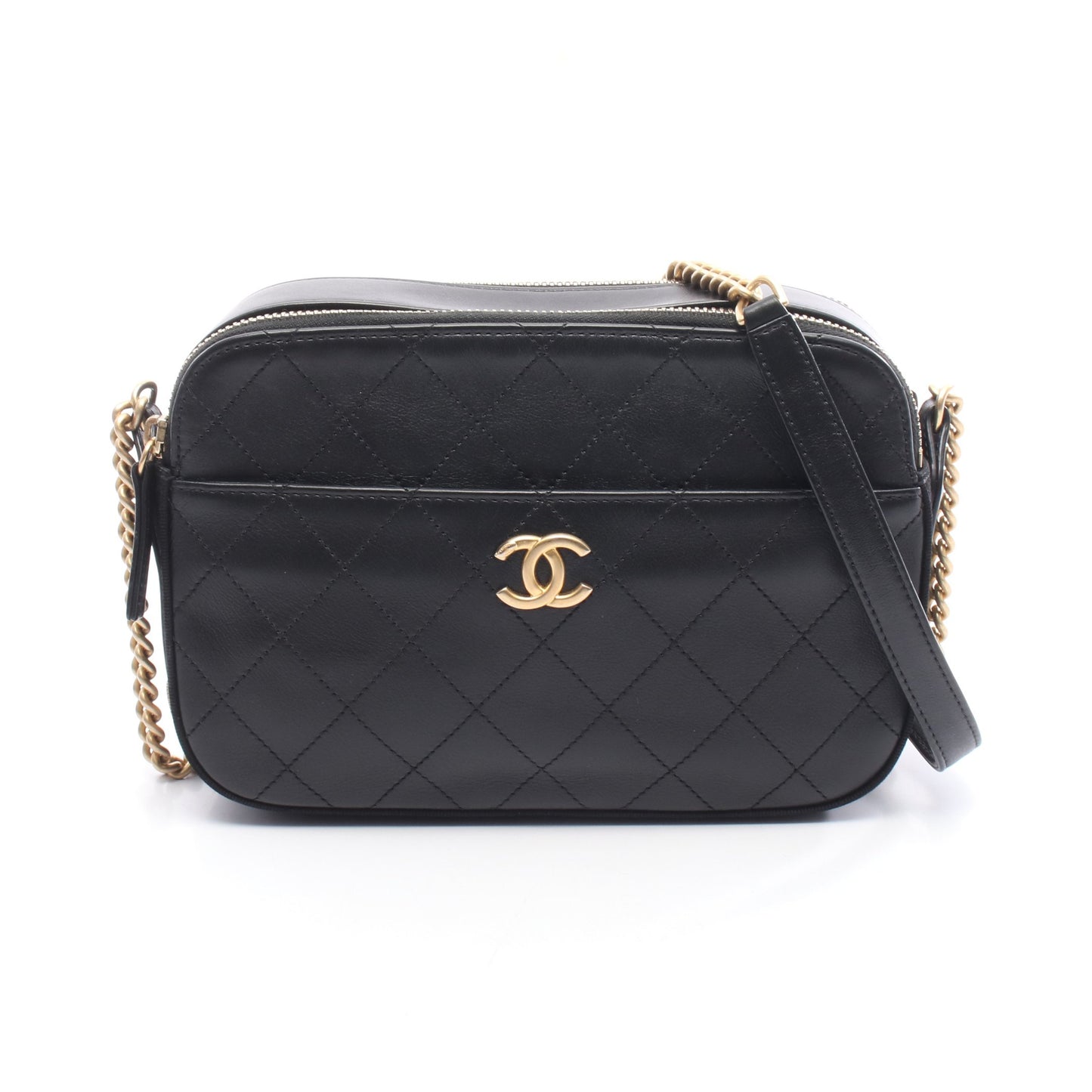 マトラッセ カメラバッグ チェーンショルダーバッグ レザー ブラック ゴールド金具 シャネル バッグ CHANEL