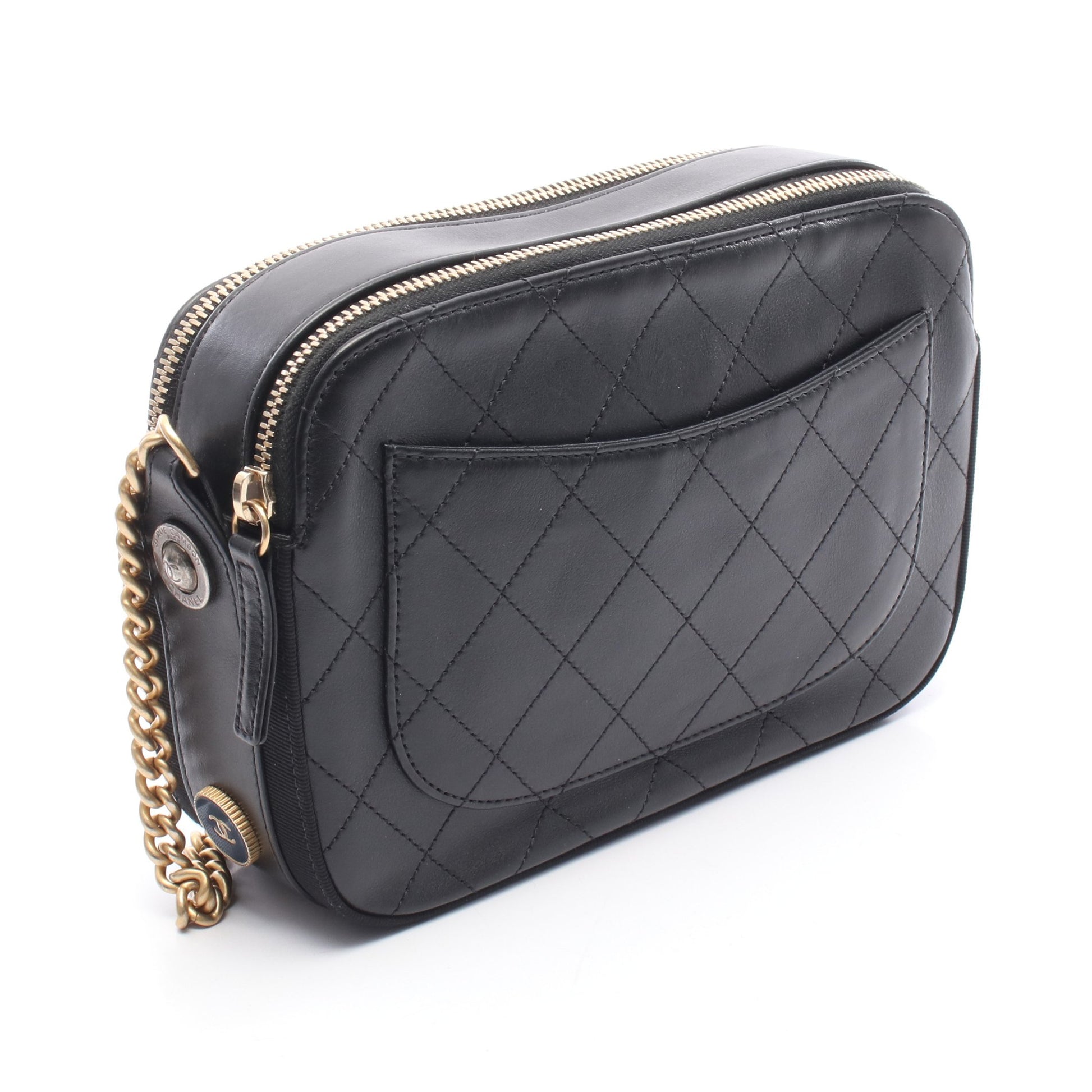 マトラッセ カメラバッグ チェーンショルダーバッグ レザー ブラック ゴールド金具 シャネル バッグ CHANEL