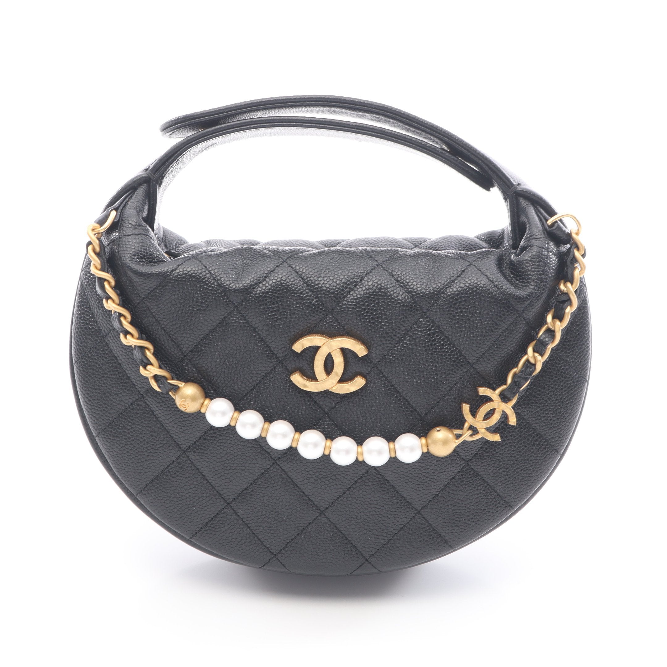 マトラッセ ハンドバッグ キャビアスキン ブラック ゴールド金具