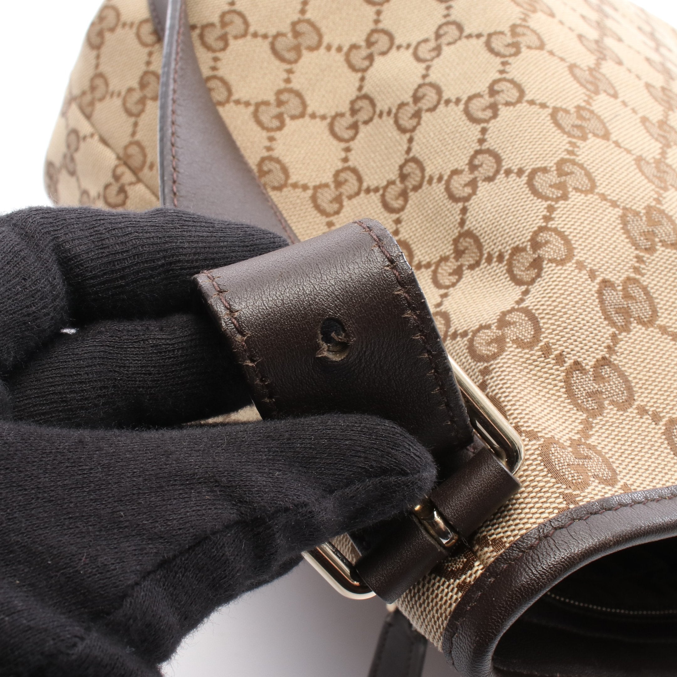 GGキャンバス ショルダーバッグ キャンバス レザー ベージュ ブラウン