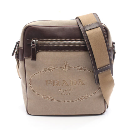 ロゴジャガード ショルダーバッグ キャンバス レザー ベージュ ダークブラウン プラダ バッグ PRADA