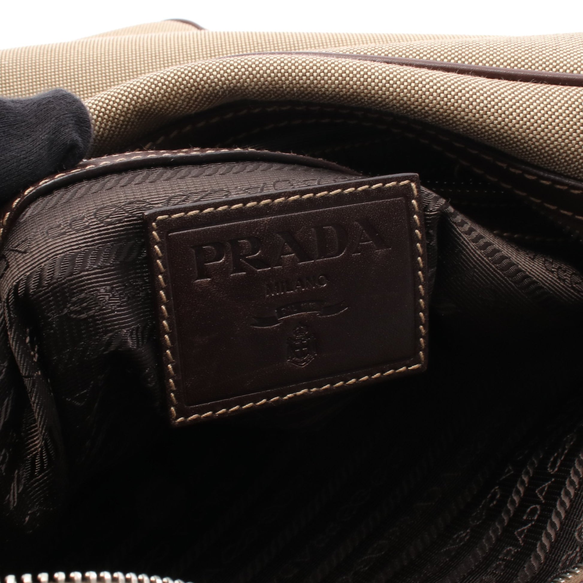 ロゴジャガード ショルダーバッグ キャンバス レザー ベージュ ダークブラウン プラダ バッグ PRADA