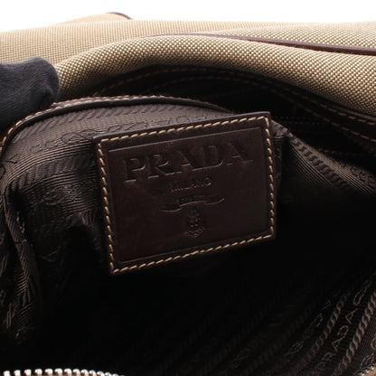 ロゴジャガード ショルダーバッグ キャンバス レザー ベージュ ダークブラウン プラダ バッグ PRADA