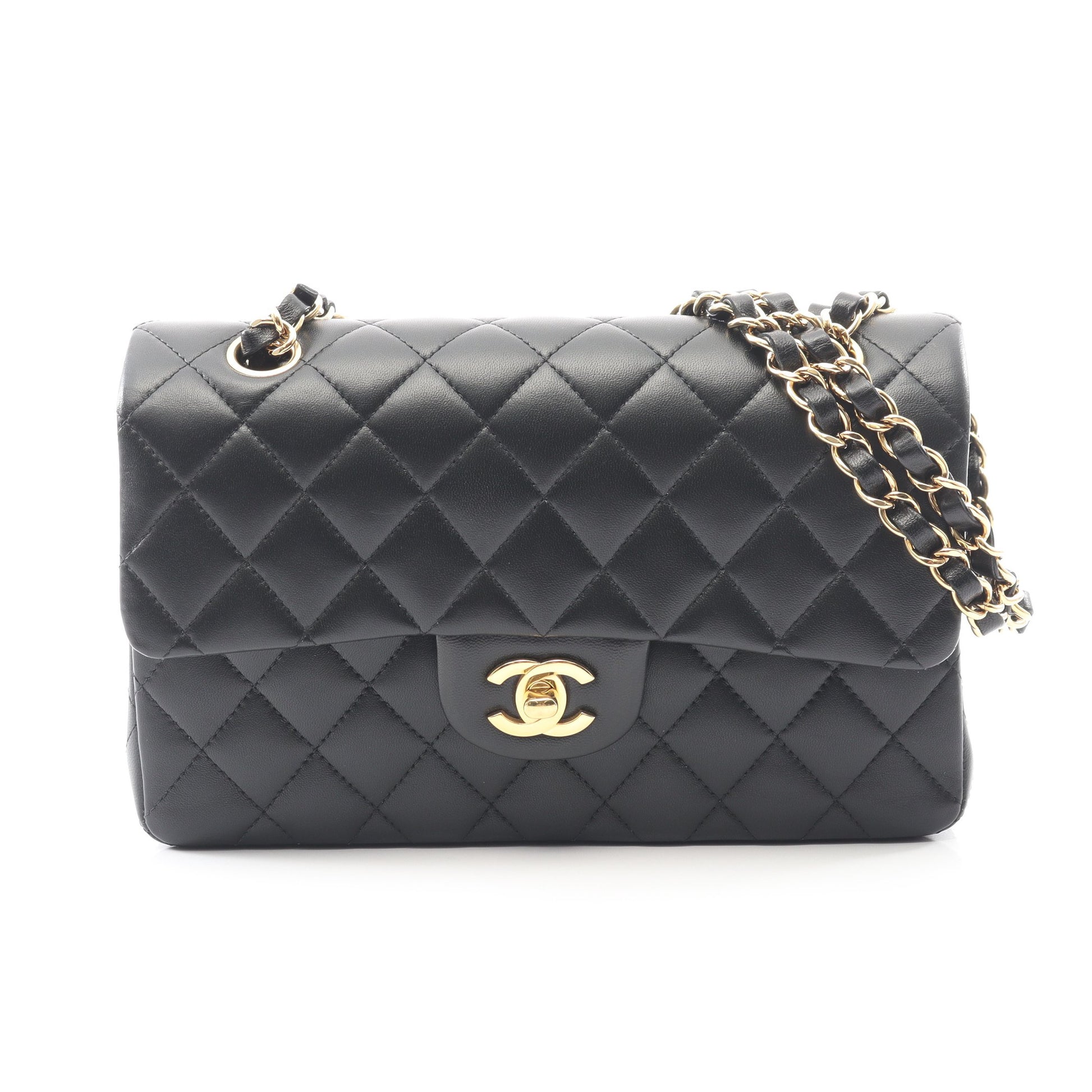 マトラッセ Wフラップ Wチェーンショルダーバッグ ラムスキン ブラック ゴールド金具 シャネル バッグ CHANEL