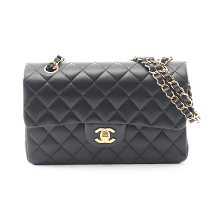 マトラッセ Wフラップ Wチェーンショルダーバッグ ラムスキン ブラック ゴールド金具 シャネル バッグ CHANEL