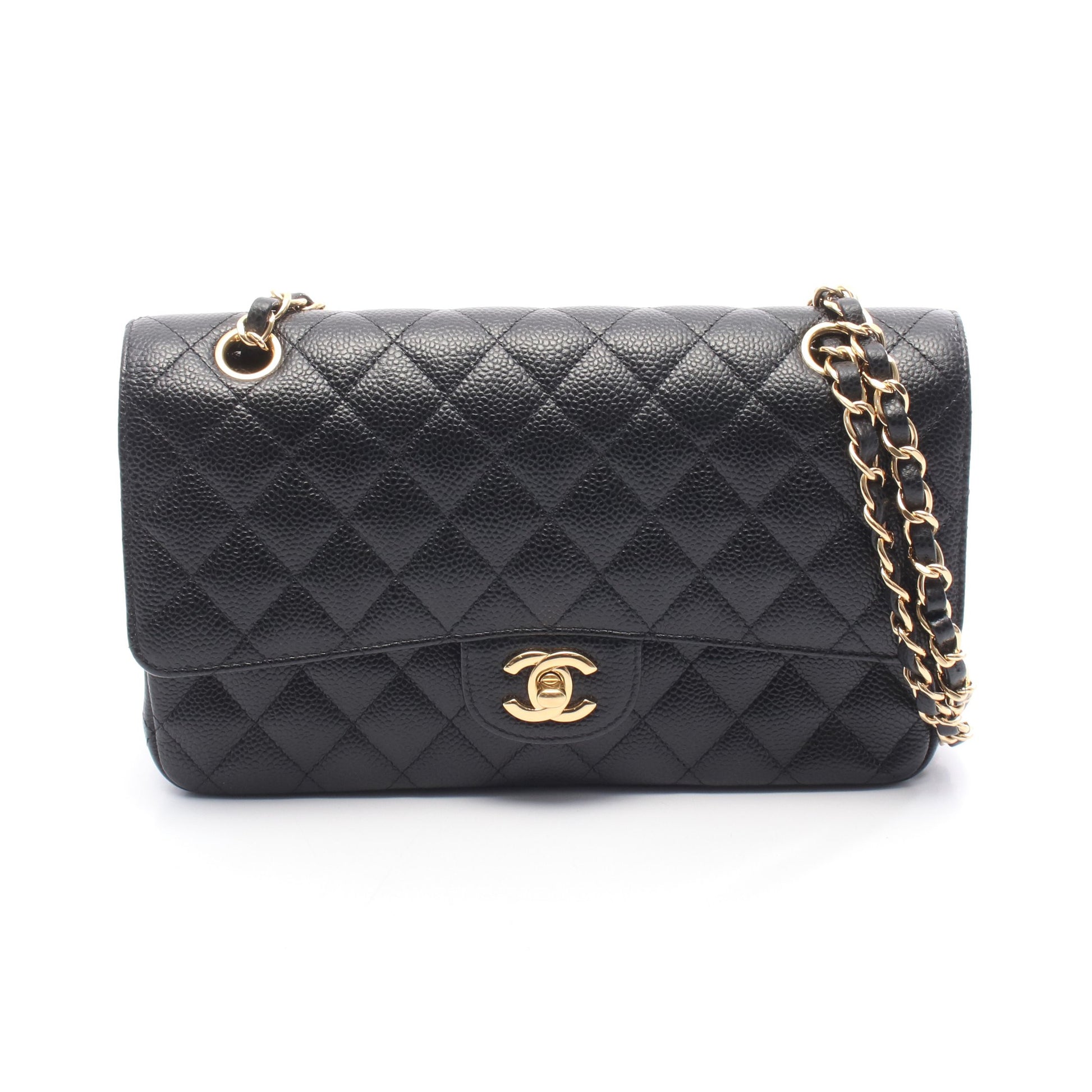 マトラッセ Wフラップ Wチェーンショルダーバッグ キャビアスキン ブラック ゴールド金具 シャネル バッグ CHANEL