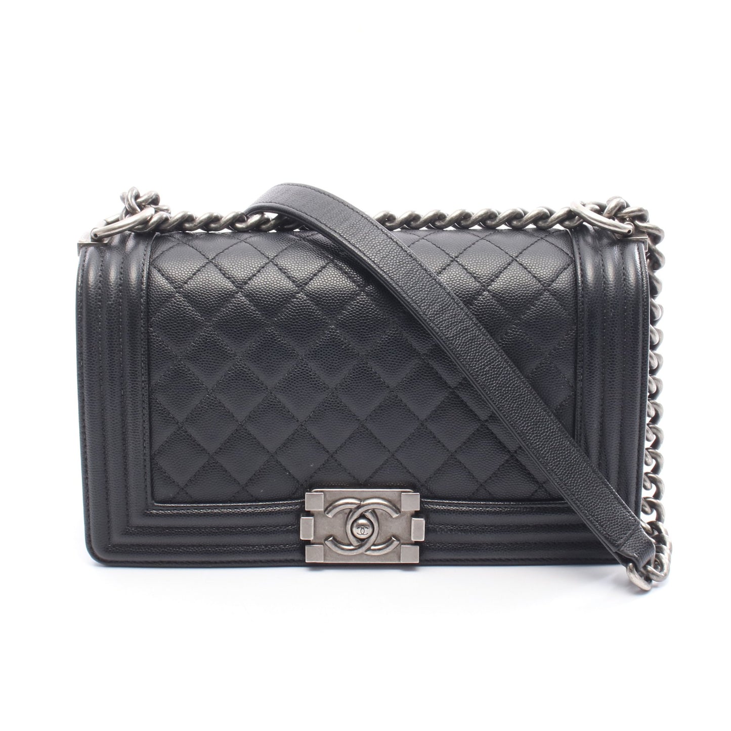 ボーイシャネル チェーンショルダーバッグ キャビアスキン ブラック シルバー金具 シャネル バッグ CHANEL