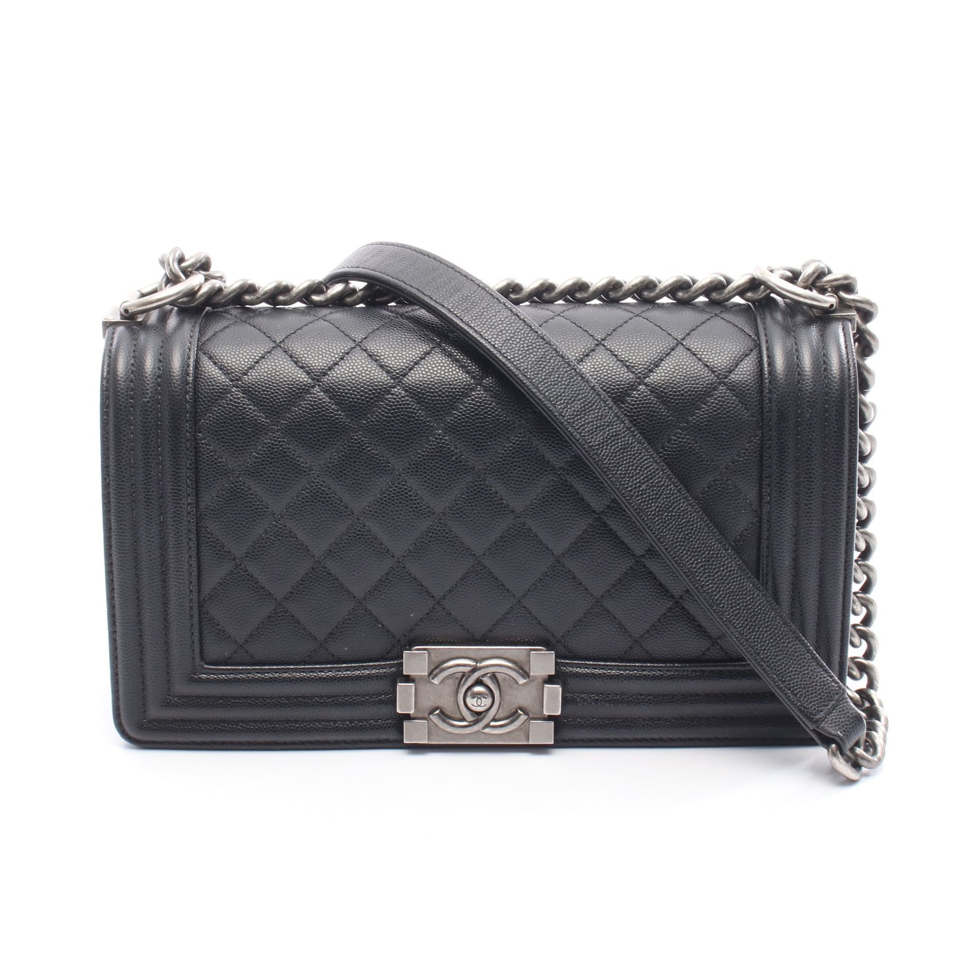 ボーイシャネル チェーンショルダーバッグ キャビアスキン ブラック シルバー金具 シャネル バッグ CHANEL