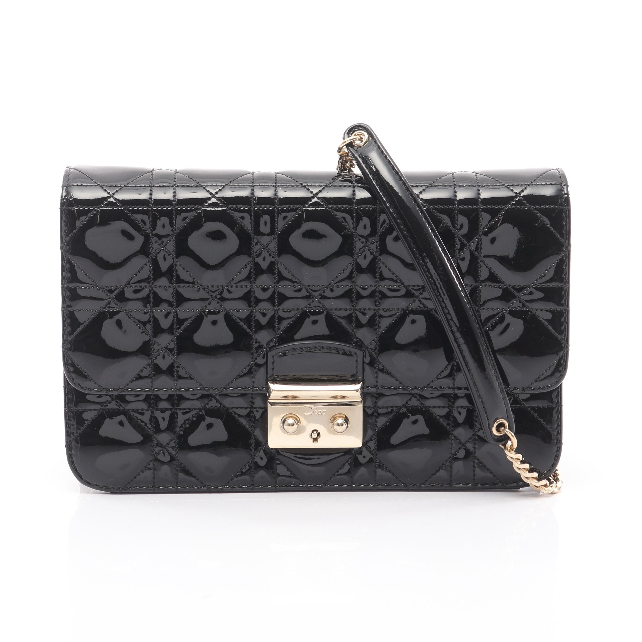 カナージュ チェーンウォレット エナメルレザー ブラック クリスチャン