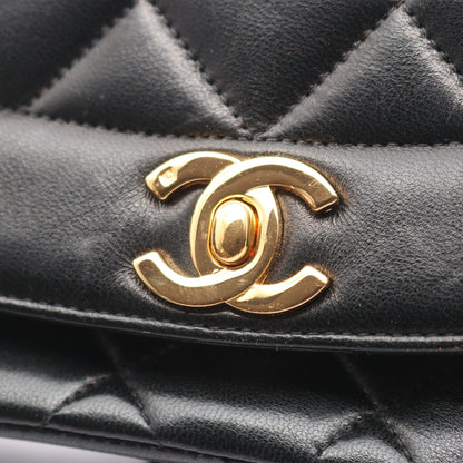 マトラッセ ダイアナフラップ チェーンショルダーバッグ ラムスキン ブラック ゴールド金具 シャネル バッグ CHANEL