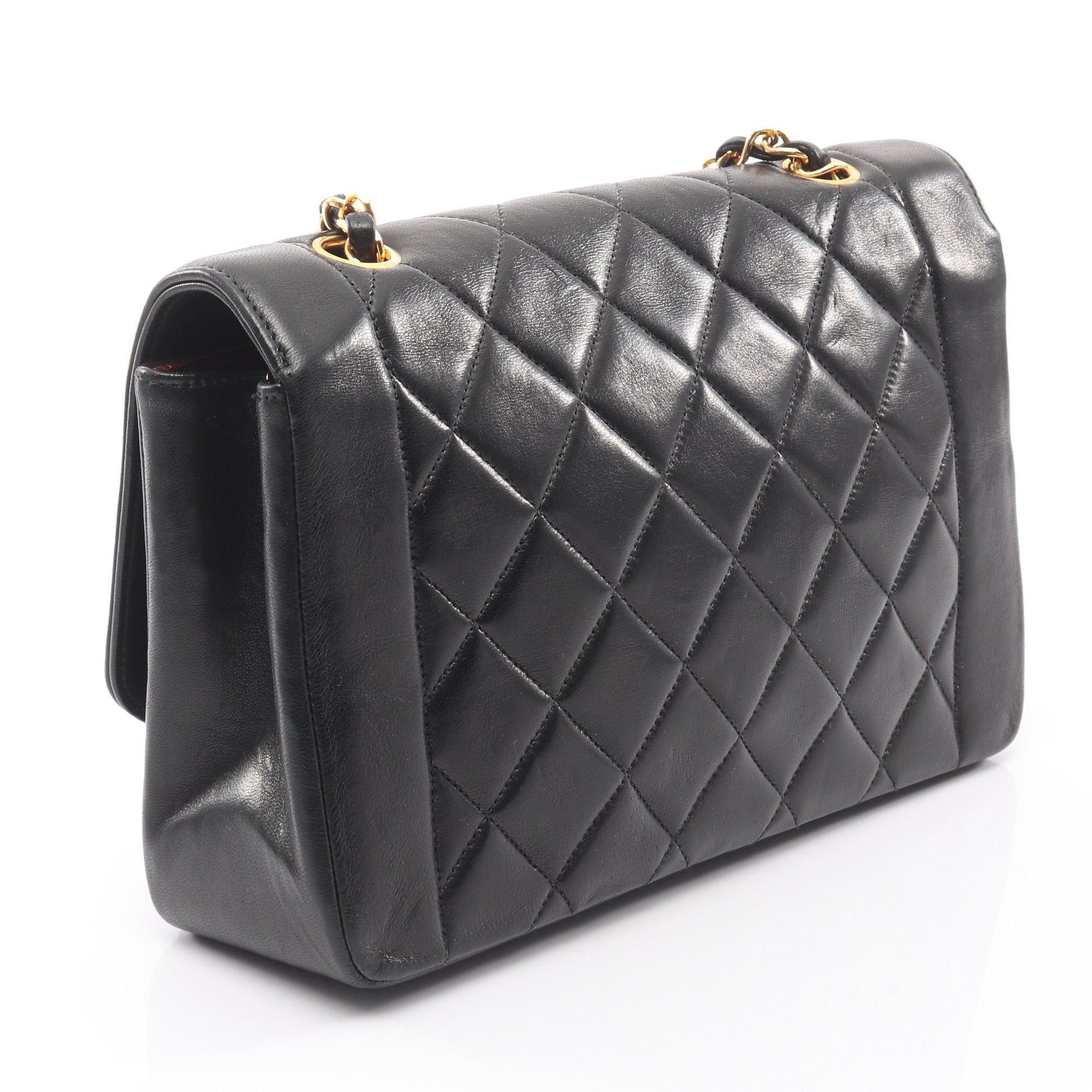 マトラッセ ダイアナフラップ チェーンショルダーバッグ ラムスキン ブラック ゴールド金具 シャネル バッグ CHANEL