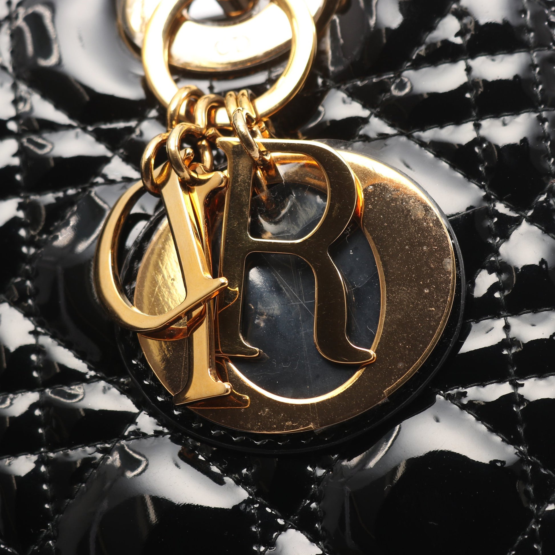 LADY DIOR レディディオール ハンドバッグ エナメルレザー ブラック 