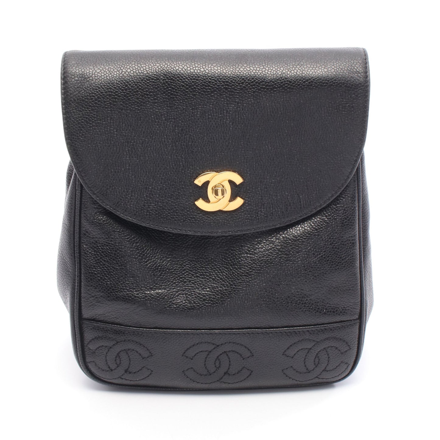 トリプルココマーク バックパック リュックサック キャビアスキン ブラック ゴールド金具 シャネル バッグ CHANEL