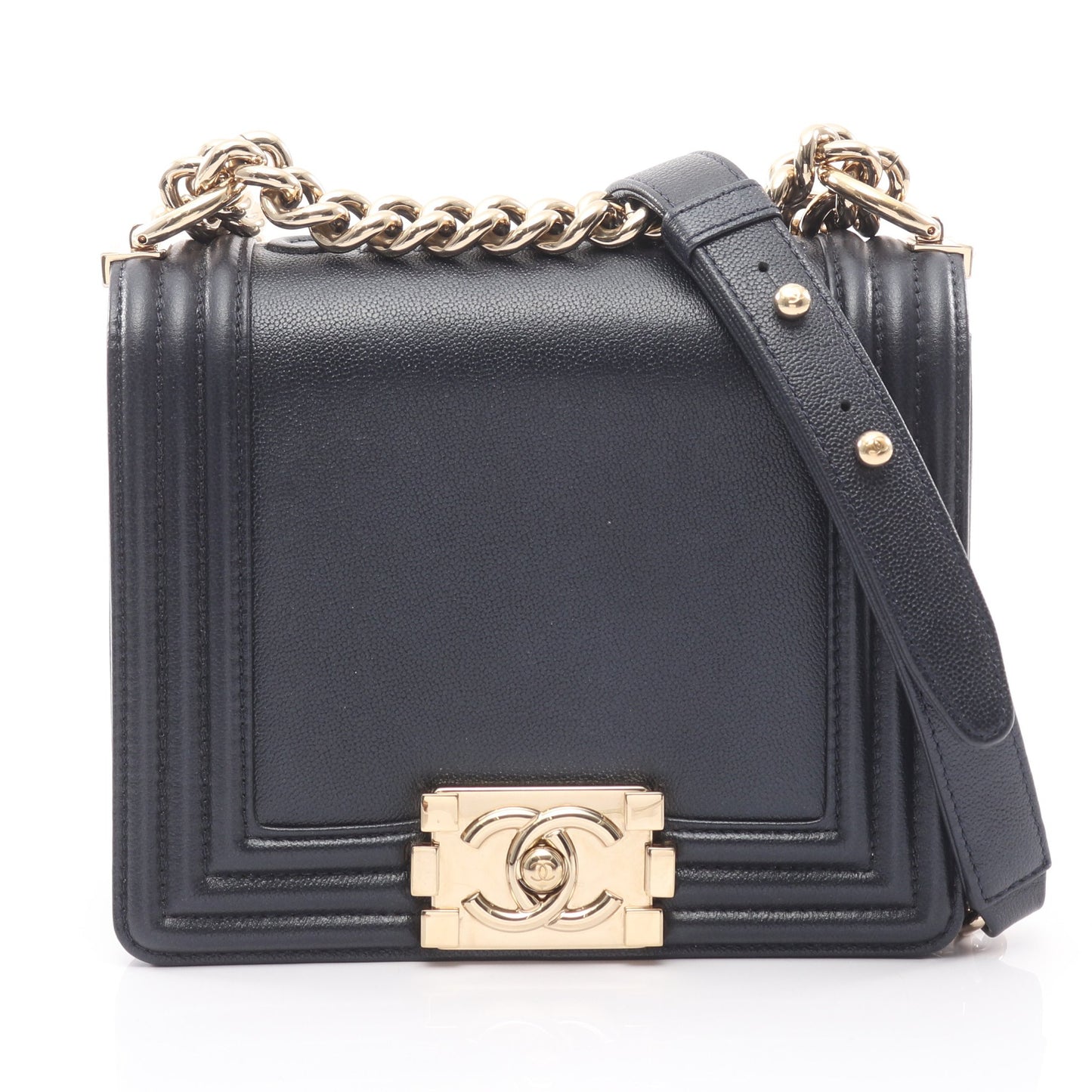 ボーイシャネル チェーンショルダーバッグ レザー ダークネイビー ゴールド金具 シャネル バッグ CHANEL
