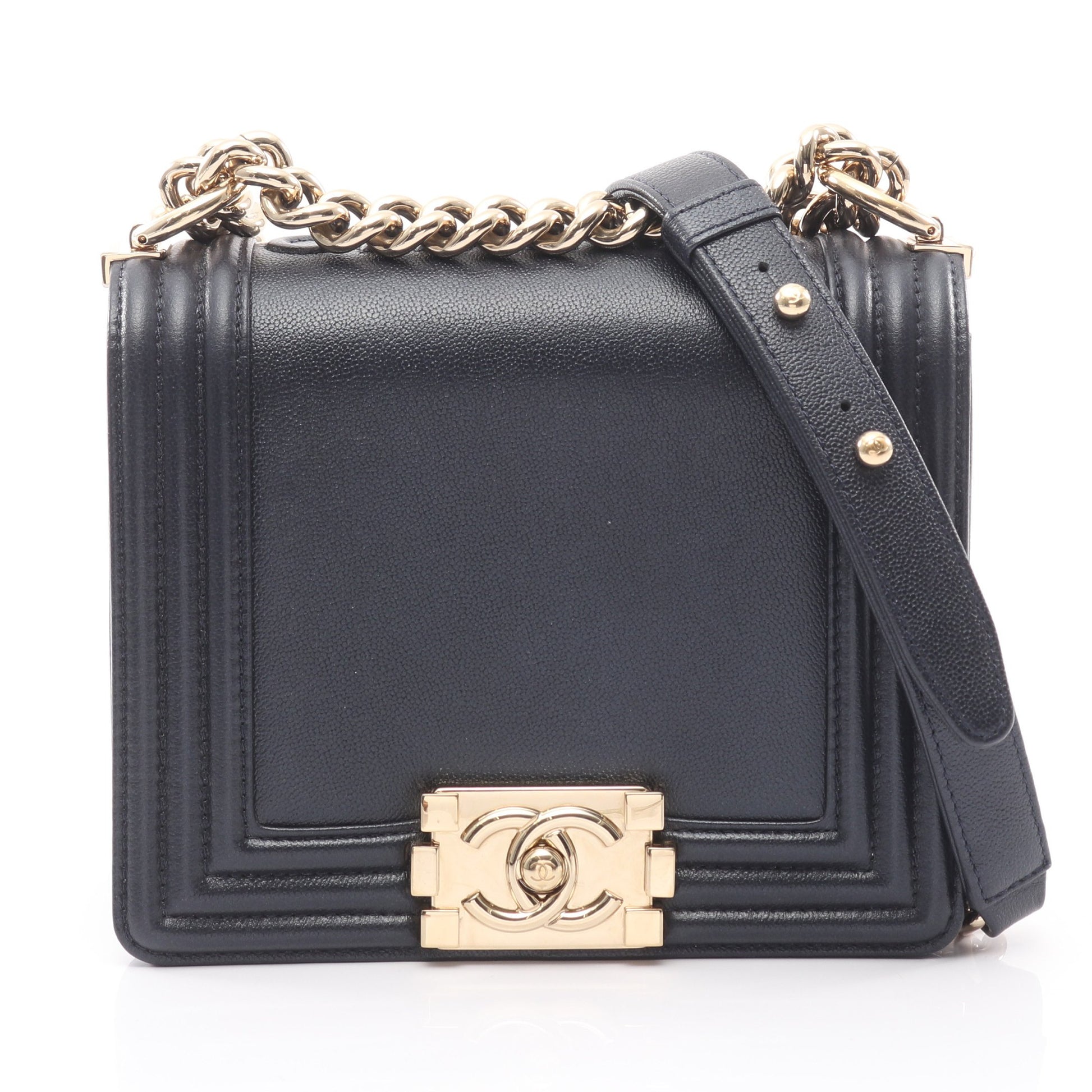 ボーイシャネル チェーンショルダーバッグ レザー ダークネイビー ゴールド金具 シャネル バッグ CHANEL