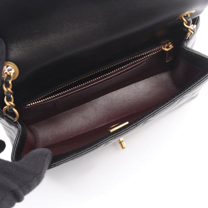 マトラッセ チェーンショルダーバッグ ラムスキン ブラック ゴールド金具 2WAY ウッドハンドル シャネル バッグ CHANEL