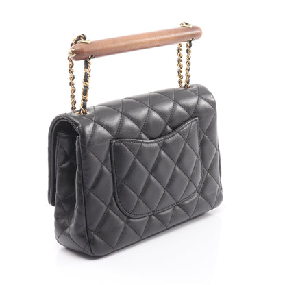 マトラッセ チェーンショルダーバッグ ラムスキン ブラック ゴールド金具 2WAY ウッドハンドル シャネル バッグ CHANEL