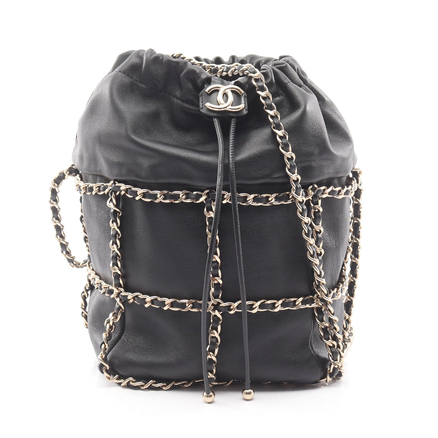 ココマーク 巾着 チェーンショルダーバッグ ラムスキン ブラック ゴールド金具 シャネル バッグ CHANEL