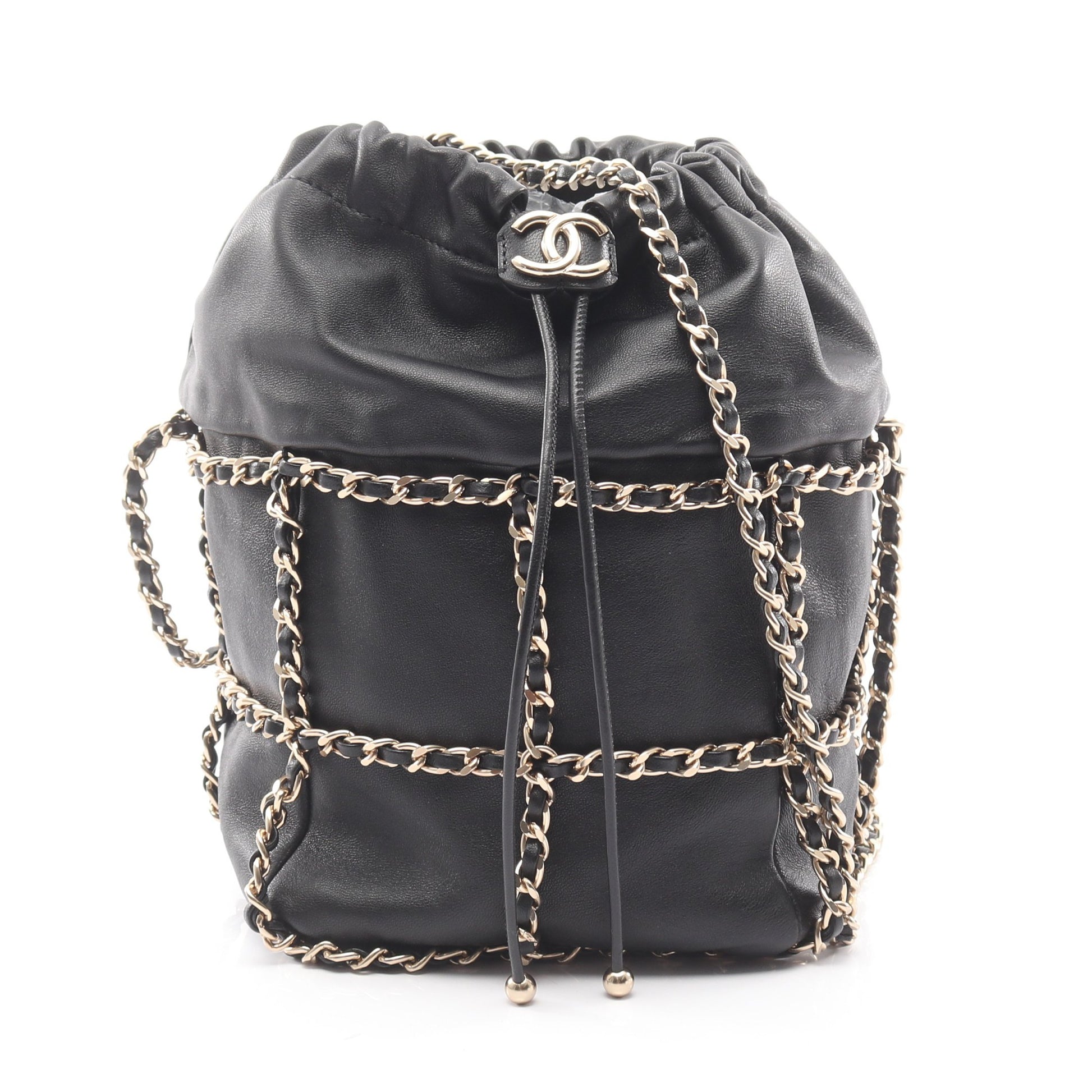 ココマーク 巾着 チェーンショルダーバッグ ラムスキン ブラック ゴールド金具 シャネル バッグ CHANEL
