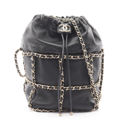 ココマーク 巾着 チェーンショルダーバッグ ラムスキン ブラック ゴールド金具 シャネル バッグ CHANEL