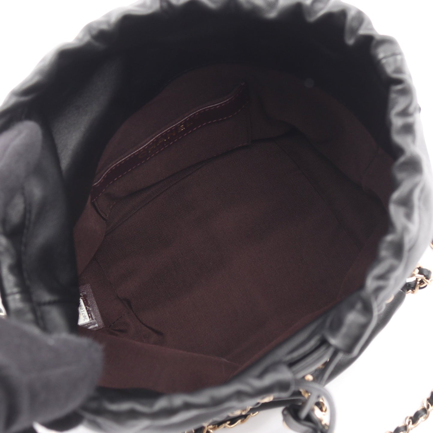 ココマーク 巾着 チェーンショルダーバッグ ラムスキン ブラック ゴールド金具 シャネル バッグ CHANEL