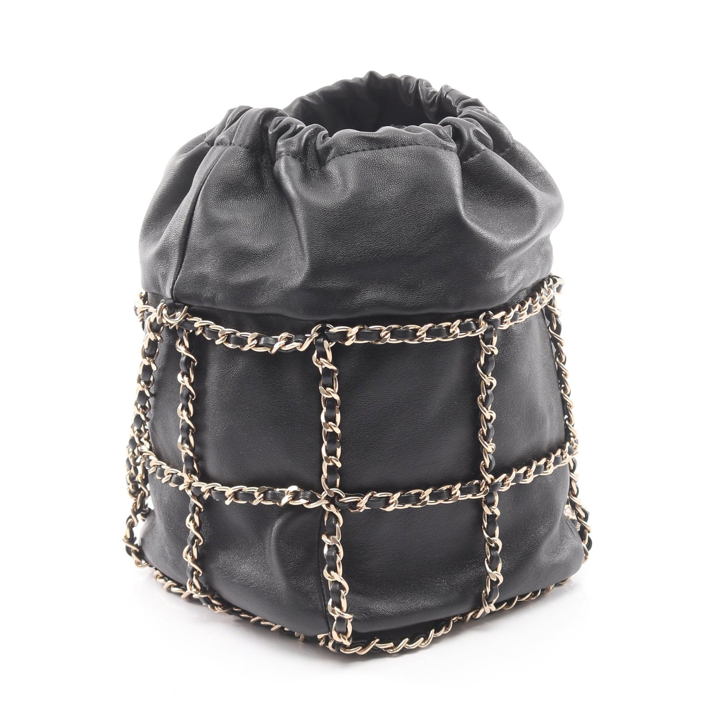 ココマーク 巾着 チェーンショルダーバッグ ラムスキン ブラック ゴールド金具 シャネル バッグ CHANEL