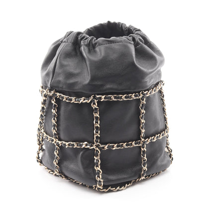 ココマーク 巾着 チェーンショルダーバッグ ラムスキン ブラック ゴールド金具 シャネル バッグ CHANEL