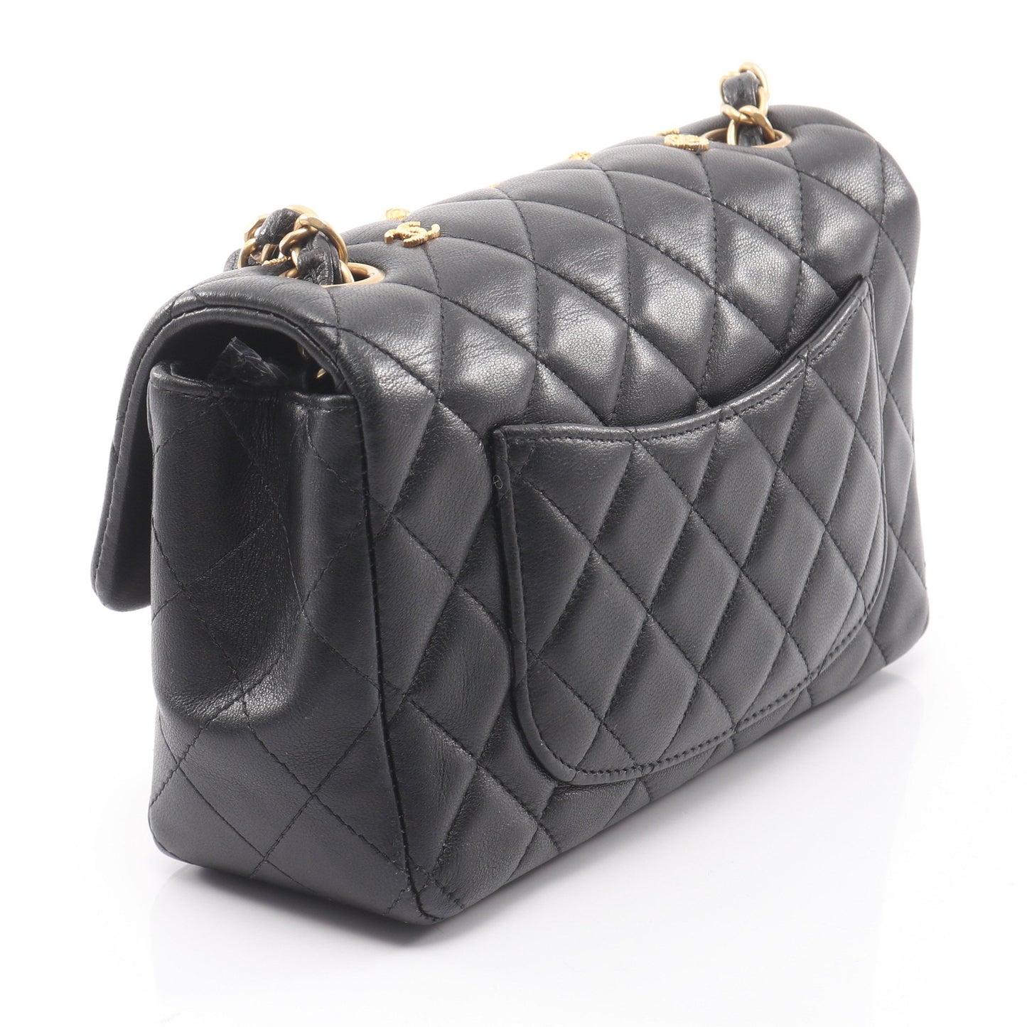 マトラッセ アイコン チェーンショルダーバッグ ラムスキン ブラック ゴールド金具 シャネル バッグ CHANEL