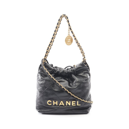 CHANEL 22 ミニ チェーンショルダーバッグ レザー ブラック ゴールド金具 2WAY シャネル バッグ CHANEL