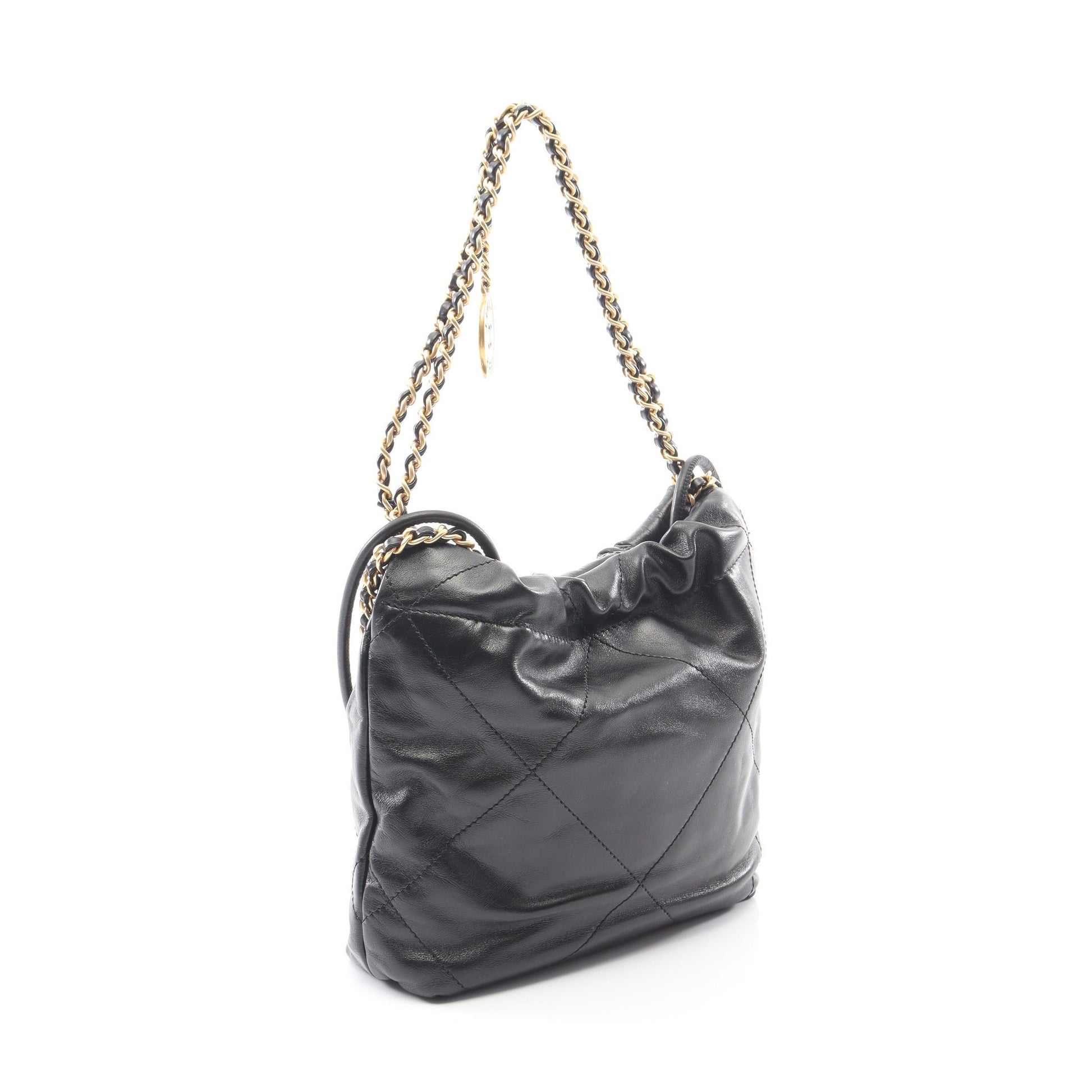 CHANEL 22 ミニ チェーンショルダーバッグ レザー ブラック ゴールド金具 2WAY シャネル バッグ CHANEL