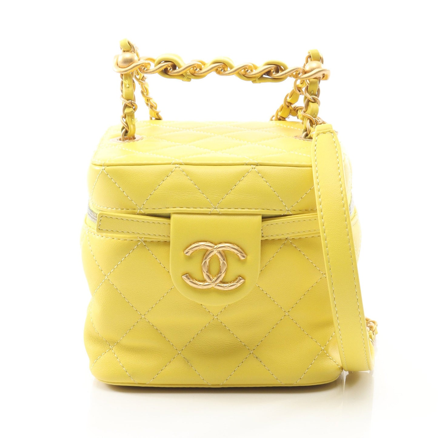 マトラッセ バニティバッグ チェーンショルダーバッグ レザー イエロー ゴールド金具 2WAY シャネル バッグ CHANEL